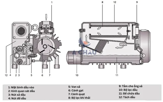 Cấu tạo bơm chân không vòng dầu