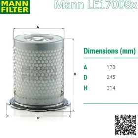 Lọc tách dầu LE17008x Mann filter cho máy nén khí